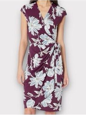 Lark & Ro Floral Wrap Sheath Dress in Plum
